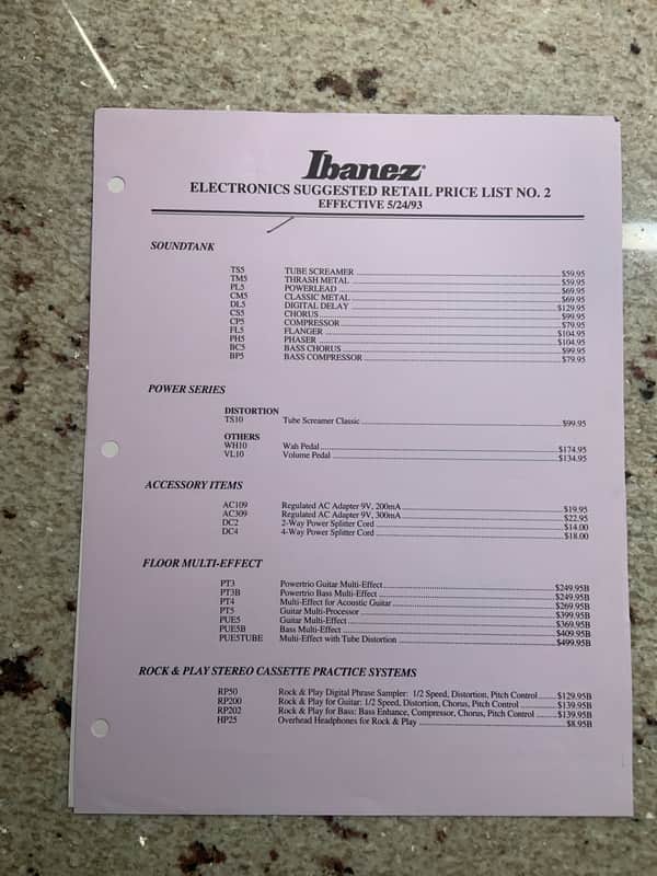 Vintage 1993 Ibanez Electronics Suggested Retail Price List! image 1