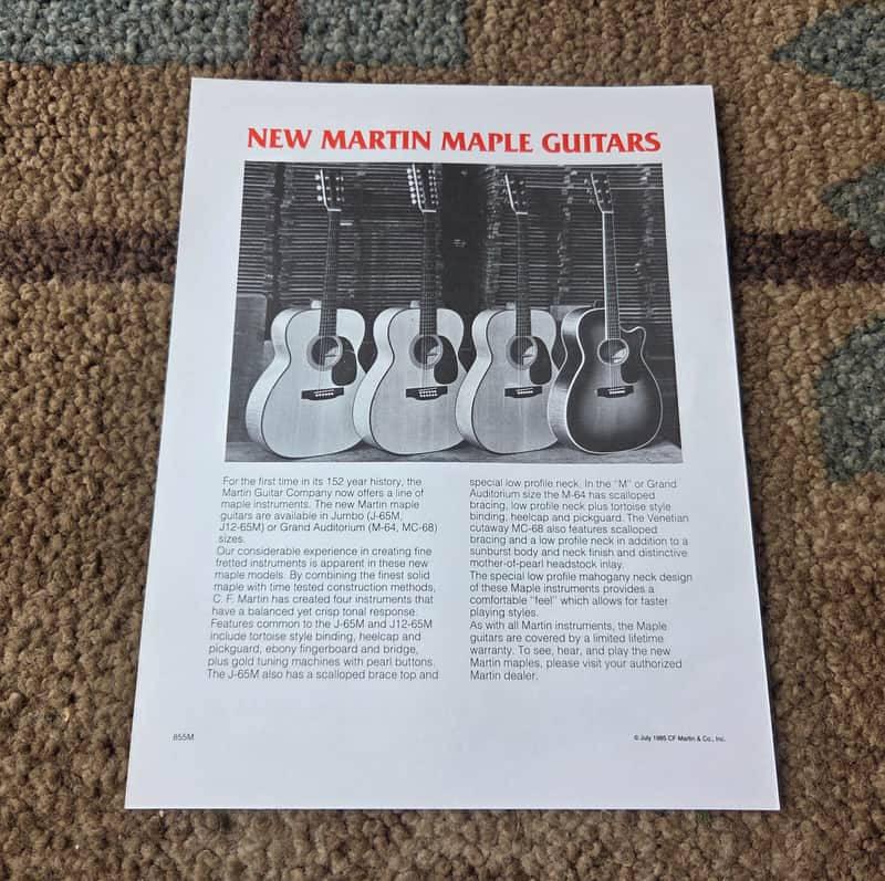 Vintage 1985 Martin Maple Guitars Introduction Flyer! image 1