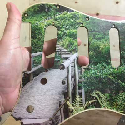 FTGP Relic Japanese Garden wood art pickguard for stratocaster plus sticker image 2