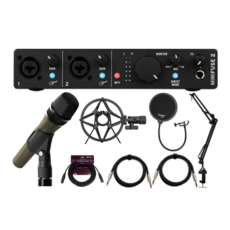 Arturia MiniFuse 2 USB C Audio Interface with Microphone and 2x TRS Cable Bundle image 1