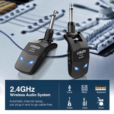 LEKATO WS-80 2.4GHz 4 Channels Wireless Transmitter Receiver System Rechargeable for Guitar Bass image 5