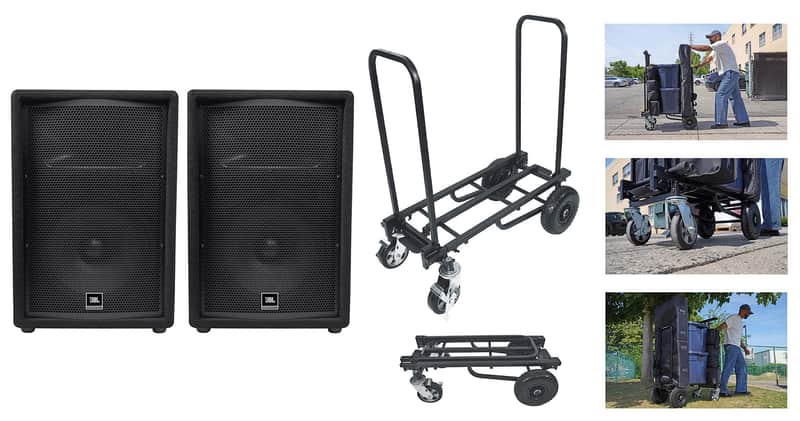 2) JBL JRX212 1000 Watt 12" Inch 2-Way DJ P/A Speakers Floor Wedge Monitors+Cart image 1