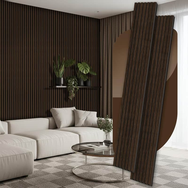 2 Pack Wood Panels for Wall, 106.3" × 11" Wood Slat Acoustic Panels for Wall, Soundproof Panels, 3D Fluted Panels for Interior Wall Decor (Dark Walnut) image 1