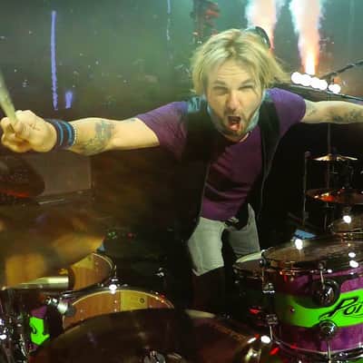 Rikki Rocket's Poison, 2018 Nothing But a Good Time Tour DW Cherry Mahogany 8-Piece Drum Set, Custom Poison Graphic, Autographed!! image 6