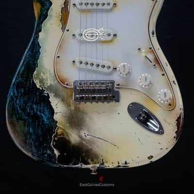 Fender Stratocaster Vintage White over Blue Zebra Heavy Aged Relic image 1