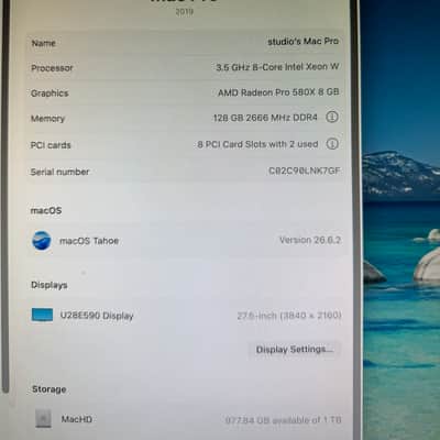 Apple Apple Mac Pro 2019 7,1 8-Core Xeon W / 128GB RAM / 1TB SSD / Radeon 580X 8GB / NVMe PCIe / Wheels / Box 2019 - Apple Finish image 7
