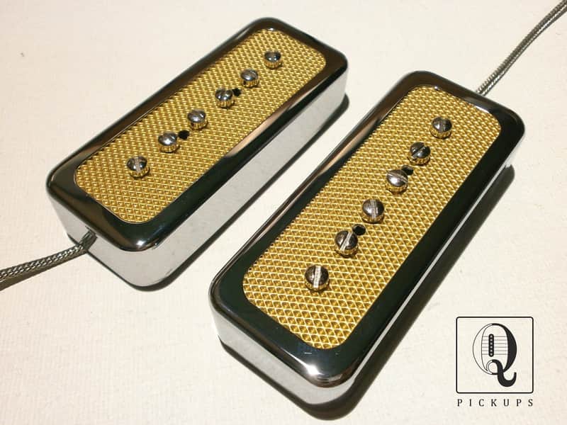 FOIL P90 Soap Bar Pickup SET Bridge and Neck Gold Chrome Electric Custom Guitar by Q pickups image 1