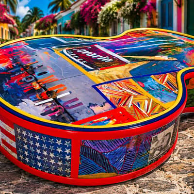 El Daga Jasper Johns "Flag Island" 2019 - Collage Dada Art Guitar. Only one. image 10