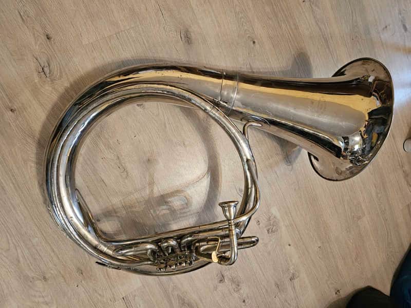 Helicon Eb Tuba Soviet 3 Valves Brass Pipe Wind Instrument Horn USSR Vintage and Rare image 1