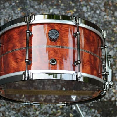 HHG drums 14x7 Bubinga, Tulipwood, Maple  2021 High Gloss Natural Lacquer, Herringbone Inlay, Black Nickel Hardware image 19
