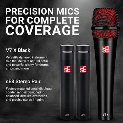 SE ELECTRONICS V Pack Arena Black Drum Mic Kit for Toms, Snares & Bass Drums - Includes 1 V Kick, 3 V Beats, 3 V Clamps, 1 V7 X Instrument Microphone, 2 sE8 Condensers & More image 4