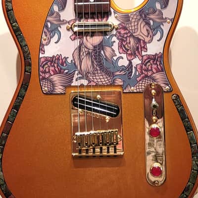 CUSTOM DESIGNED & CRAFTED COPPER METALLIC TELE STYLE WITH KOI TATTOO PG & DRAGON BLOOD JASPER STONES- SERIAL #071 -2025 - "B" STOCK image 2