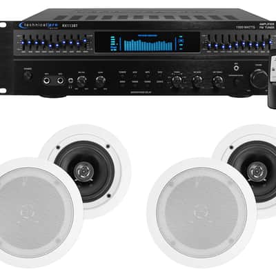Technical Pro Home Theater Amplifier Receiver+(4) 5.25" White Ceiling Speakers image 1