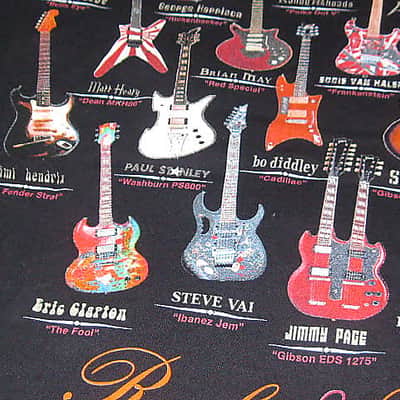 new old stock (NO paper hang-tag) A+ Taboo Rock Rock and Roll Guitar Heaven Shirt (XL) Black T shirt w/ many iconic guitars graphic (NO packaging) image 11