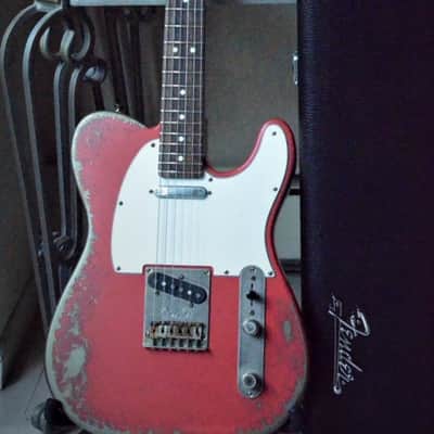 American Fender Telecaster Heavy Relic  Fiesta Red on Jade Green Metallic Custom Shop Pickups image 17