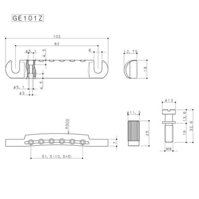 Gold Gotoh GE103B bridge + GE101Z tailpiece Tune-O-matic Style Metric Set image 4
