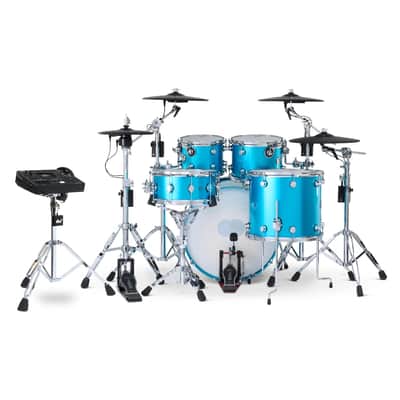 DW DWe 5pc Complete Electronic/Acoustic Drum Set w/Roland Cymbals & V51 Laser Blue Metallic image 3