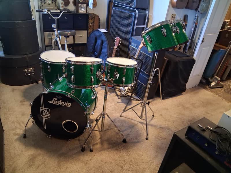 Ludwig Leedy Rogers Custom drum set 50's 60's 70's - Green sparkle image 1