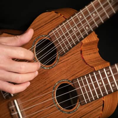 Ortega HYDRA Custom Built Series Ovangkol Top Mahogany Double-Necks 4/8-String Acoustic-Electric Tenor Ukulele w/Gig Bag image 7