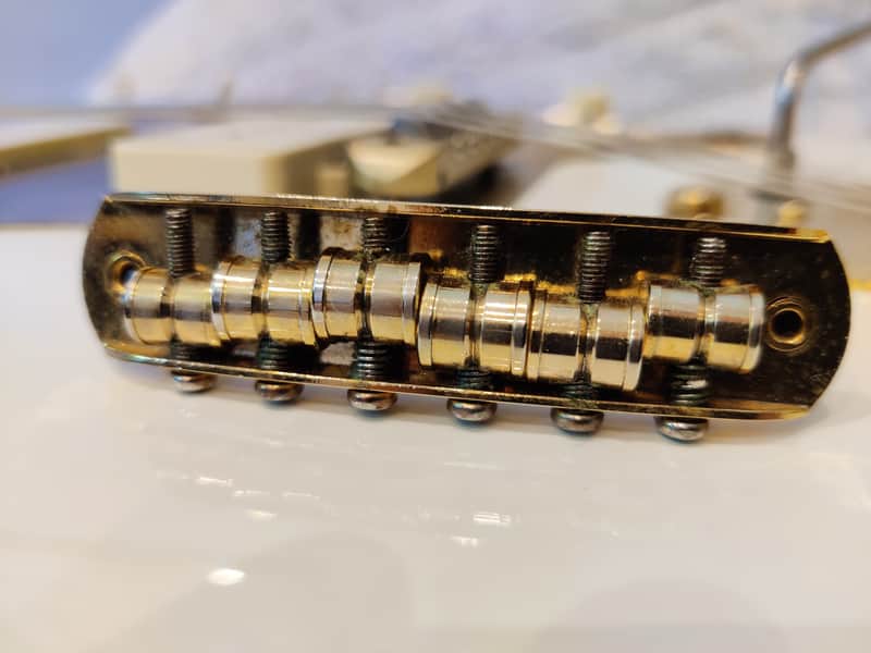 Gold Fender Squier Jaguar/Jazzmaster/Mustang Bridge 52mm String Spacing with Thimbles & Loctite Applied image 1