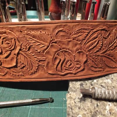Well-Hung "The Gunfighter"  Hand-Carved / Tooled Leather Cowboy Grunge guitar strap, padded image 4