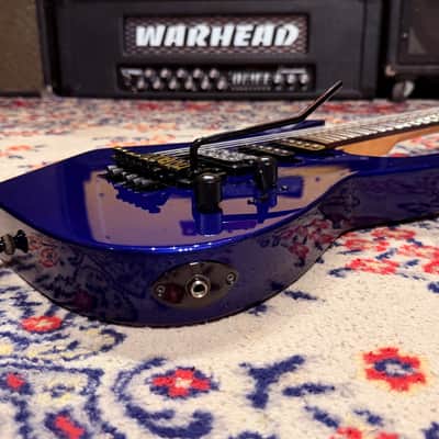 1999 Jackson Dinky HSS w/ Reverse Headstock + Shark Fins - Blue image 13