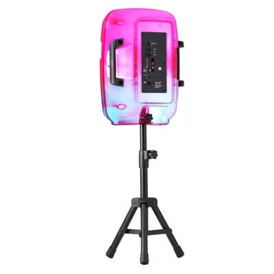 Pink 8" Rechargeable Bluetooth LED Party Speaker System w/ USB, SD, FM, AUX, Mic & Stand image 3