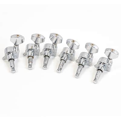 Set of 6-In-Line Guitar Tuning Machines Chrome w/ 1:13 Ratio, Mounting Hardware image 6