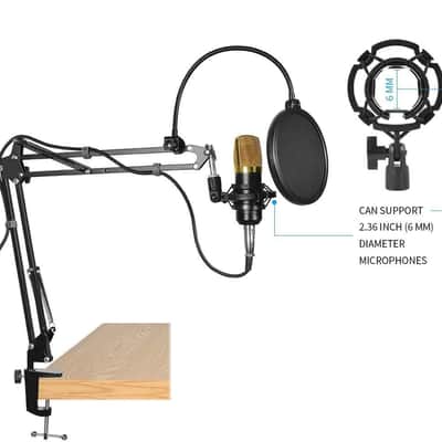 Microphone Stand for Blue Yeti, Quadcast Boom Arm Scissor Mic Stand with Windscreen and Double layered screen Pop Filter Heavy Duty Mic Boom Scissor Arm Stands, Broadcasting and Recording.Game image 3