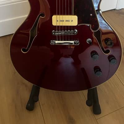 D'Angelico Premier DC Boardwalk P90 2020 Trans Cherry with original DAngelico Deluxe DC Case image 5
