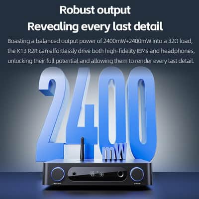 FiiO K13 R2R Desktop DAC & Headphone Amp, High-Fidelity 24Bit R2R DAC, Powerful 2400mW Output, LDAC Bluetooth Streaming, Dual Power Supply, 10-Band PEQ, Balanced XLR & RCA Audio Output (Black) image 7