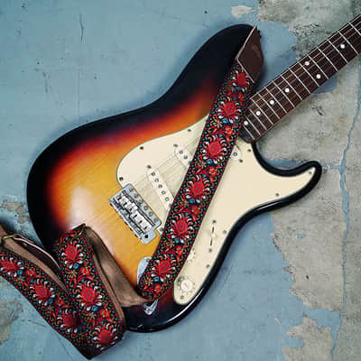 Buckskin Hendrix-Style Woven Guitar Strap Made of Recycled Seatbelt and Vegan Leather image 5