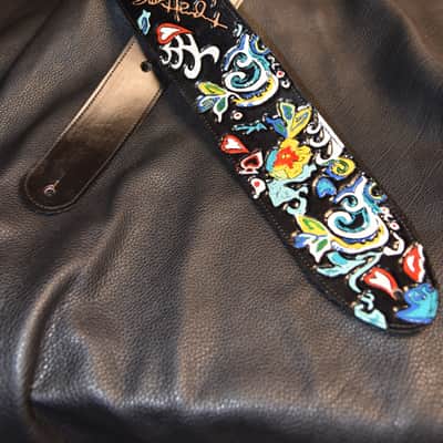 Guitar Leather strap "Jimi Hendrix flying V" 3.5" strap all custom hand made image 7