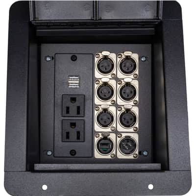 MCSPROAUDIO Recessed Stage Floor Box with Passthrough Connectors - 6 XLR Female, 1 XLR Male, 1 Ethernet, 2 USB, Duplex AC image 1