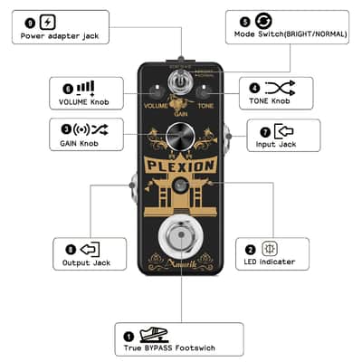 Amuzik Plexion Distortion Pedal for Guitar or Bass with Bright and Normal Mode True Bypass image 8