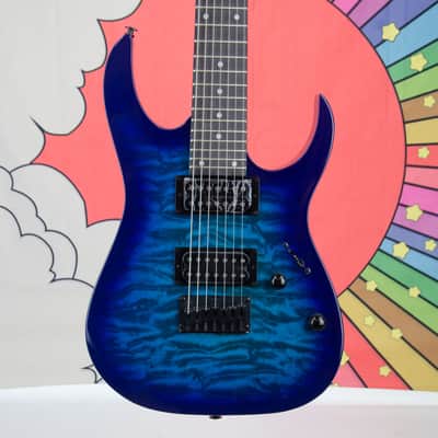 Ibanez Gio GRG7221QA, Transparent Blue Burst Finish, CLOSEOUT image 1