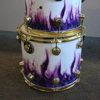 DW Drums Collector's Custom Ordered USA 6pc Drum Kit White & Purple Flames image 16