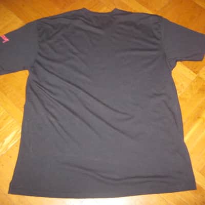 lightly worn genuine Gibson Firebird T-Shirt XL (X-Large), Black with Red Graphic, 60% Cotton / 40% Polyester - short sleeve GIBS-GA-FBBMXL (GA-FBBMXL) UPC # 711106533919, part of back neck area & right shoulder were re-stitched image 10