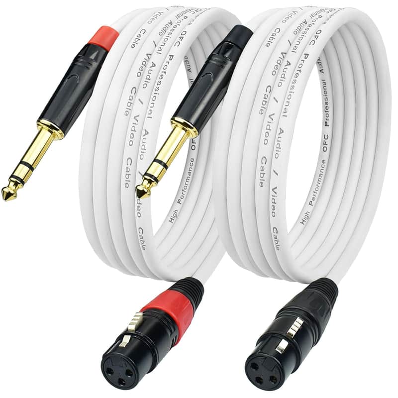 Xlr Female To 1/4 Trs Microphone Cable Adapter 0.5 Feet, Balanced Quarter Inch 6.35Mm Stereo To 3-Pin Xlr Audio Patch Cord, White Color, Gold Plated, For Studio Monitor Mixer Interface, 2Pack image 1