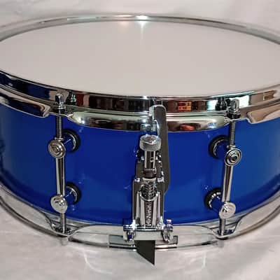 MARTIAL PERCUSSION (SEE VIDEO SAMPLE)CUSTOM HANDCRAFTED UTILITY SNARE DRUM 2024 - BLUE ON BLACK (ORANGE PEEL EXTERIOR LACQUER) image 5