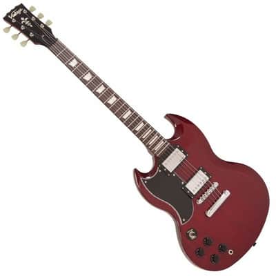 Vintage LVS6 Left Handed Electric Guitar, Cherry Red image 1