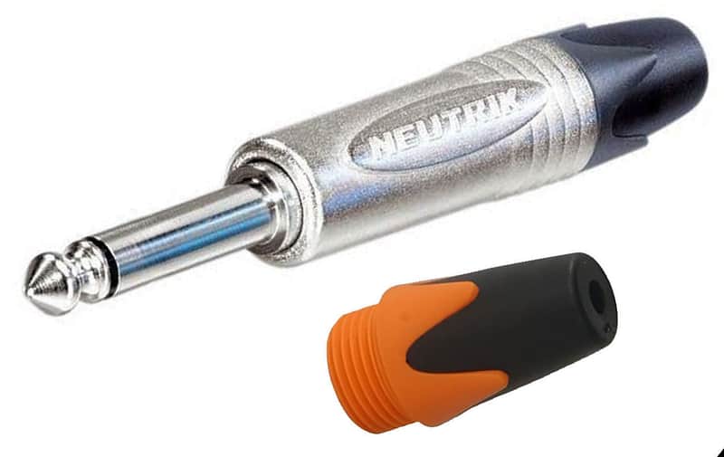 NEUTRIK NP2X Mono or NP3X Stereo 1/4" Cable Mount Instrument Jack w/ Nickel Shell & Colored Boot For ID-NP2X-Mono / Orange image 1