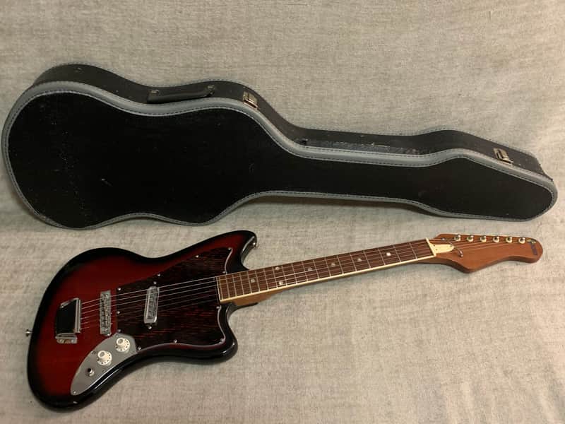 Vintage 1960’s Conqueror Teisco Kawai Kingston 23.5” Short Scale Offset Electric Guitar + 2 Tone Case Japan MIJ image 1