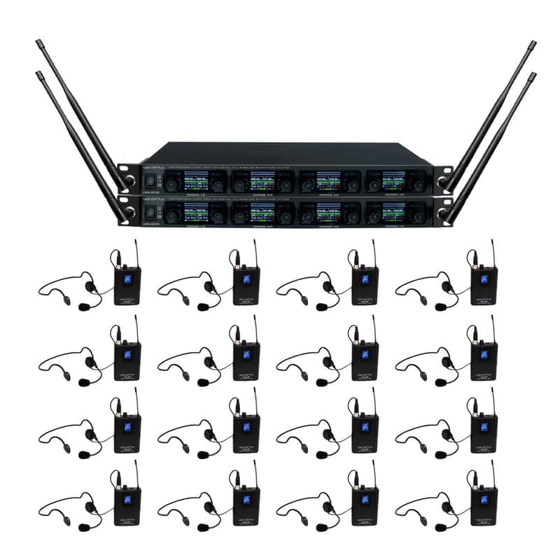 VocoPro UDX-PLAY-16  Professional Digital UHF PLL Wireless Mic System with Sixteen Headset Vocal Microphones image 1