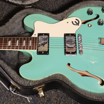 Epiphone Riviera Turquoise Finish Frequensator Tailpiece Semi-Hollow Body Electric Guitar with TKL hard case 1997 Made in Korea Peerless Factory image 3