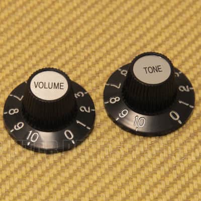 PK-0140-C (2) Black & Chrome Witch Hat Knobs Guitar/Bass For 6mm Pots T/V