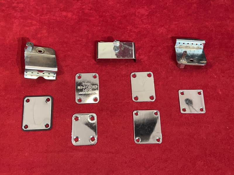 Luthier’s Lot of Nine Teisco/Unknown USA & Japanese Sized Guitar Backplates & Bridge Parts - Chrome/Steel image 1