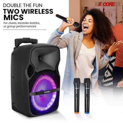 5 Core Party Speaker 2Pc Bluetooth 250W Active Rechargeable Outdoor PA DJ System w 2 Wireless Mic image 7