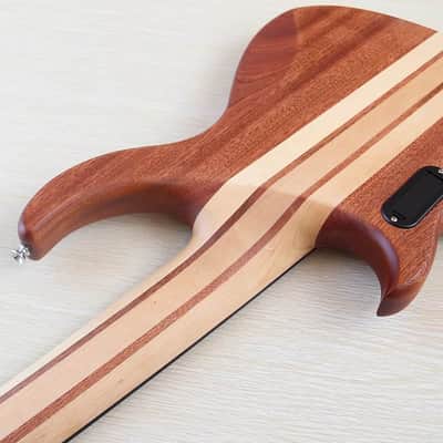 Zebra Wood Top Custom 5 String Electric Bass, Okoume Body, Maple Neck Through, 24 Frets Fingerboard Fretboard image 3