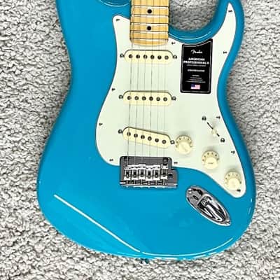 Fender American Professional II Stratocaster electric guitar, Miami Blue + Case image 2